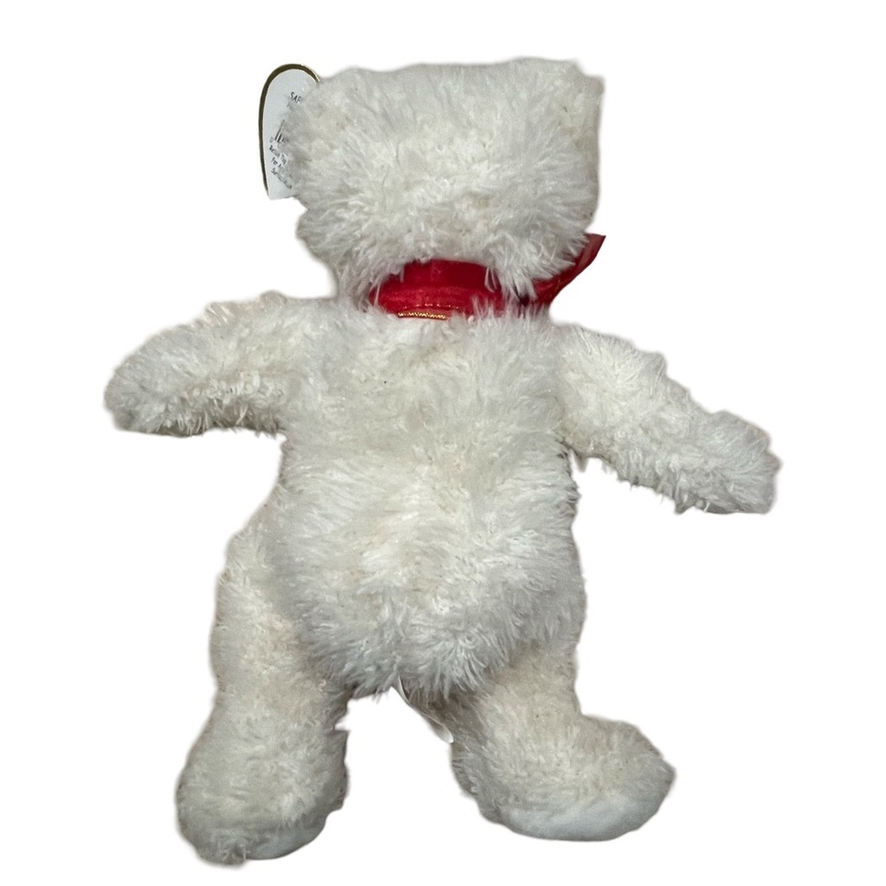 2004 HOLIDAY TEDDY TY Beanie Baby White Teddy Bear with Red Ribbon! - Picture 3 of 5